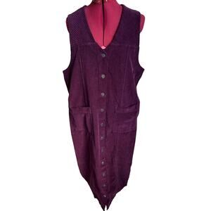 Mishi Vintage‎ Size Large 100% Cotton Thick Corduroy V Neck Jumper Dress Purple